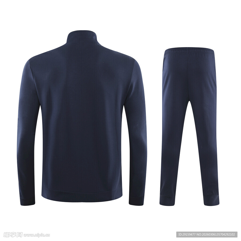 深蓝色立领上衣与长裤套装