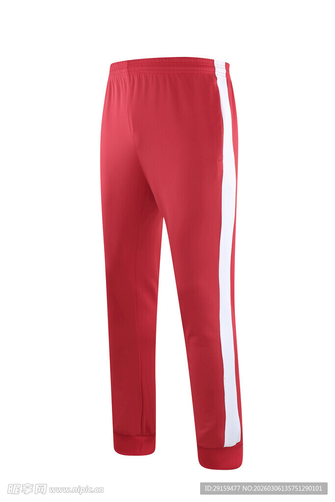 红色侧边白条运动长裤