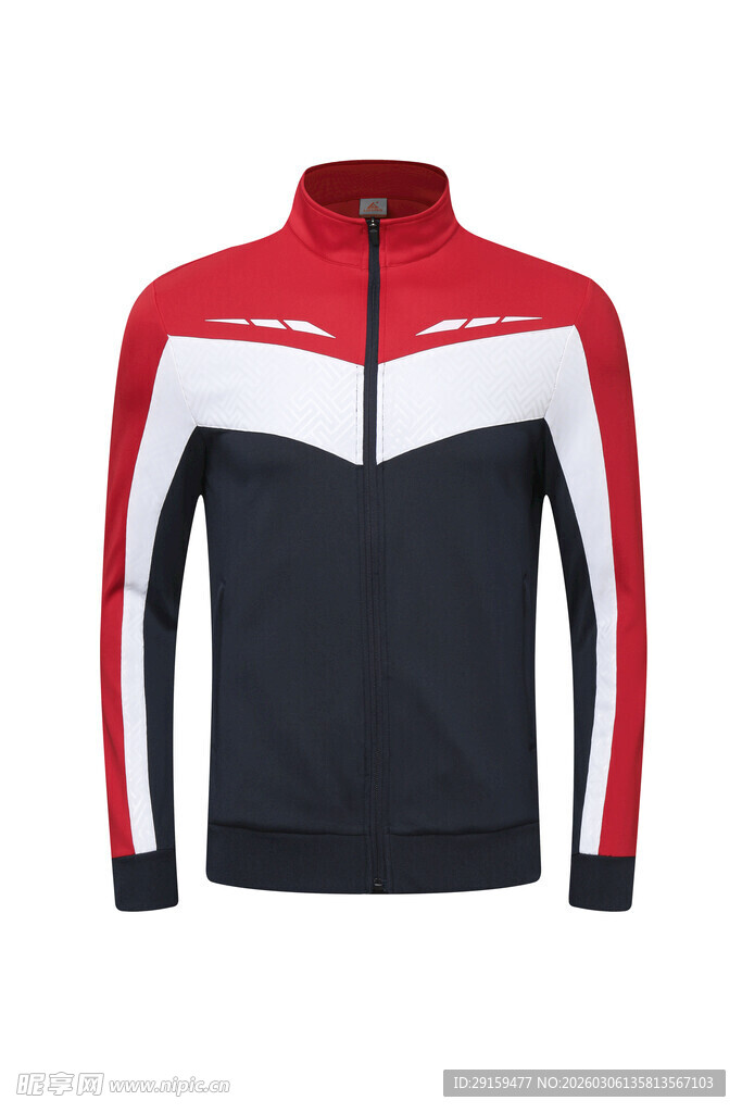 红白黑拼接运动拉链上衣