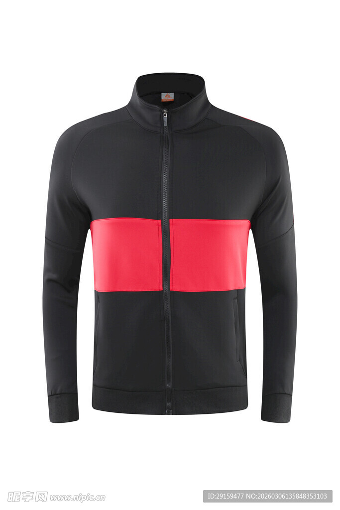 黑红拼接长袖运动夹克