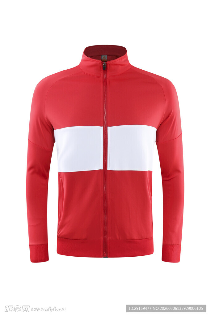 红色条纹运动拉链外套