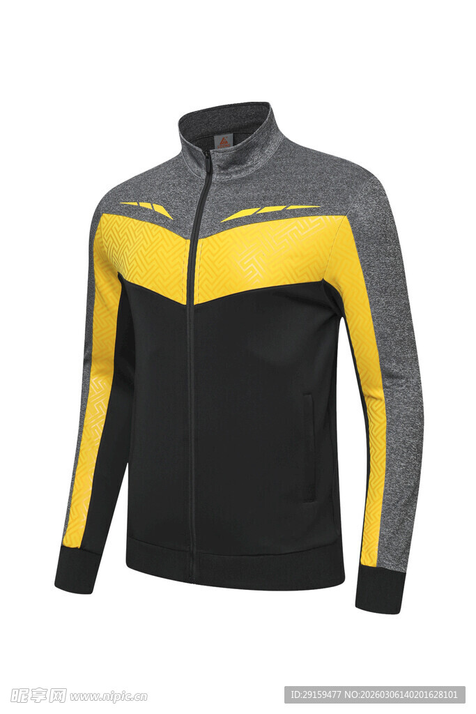 黑黄拼接长袖运动夹克