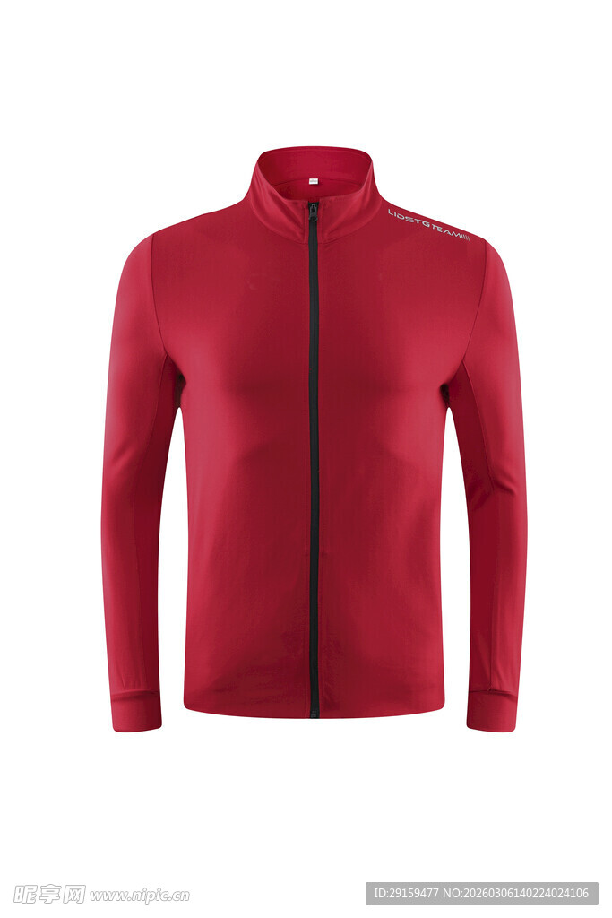 红色立领拉链长袖上衣