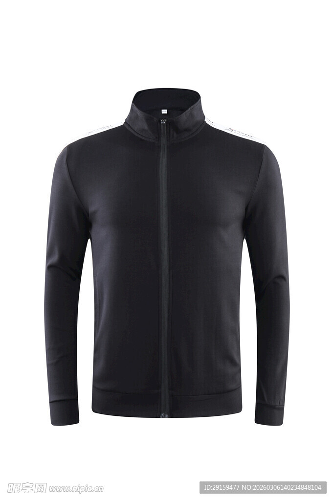 黑色立领拉链长袖运动上衣