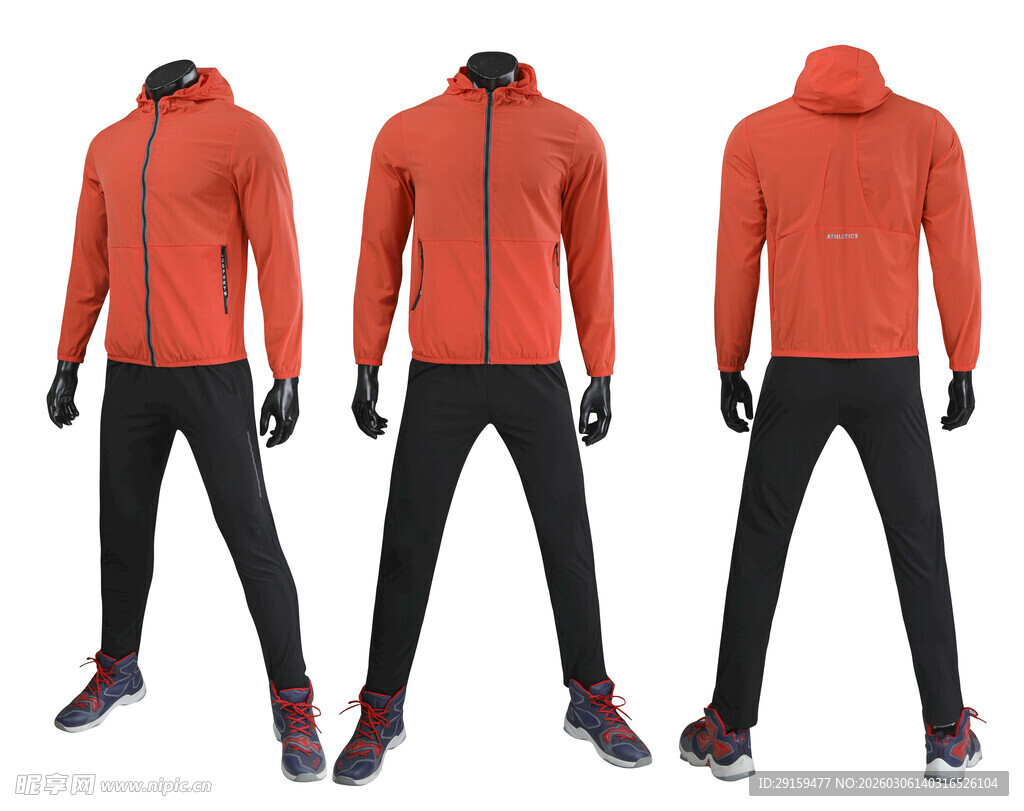 橙色连帽运动套装展示