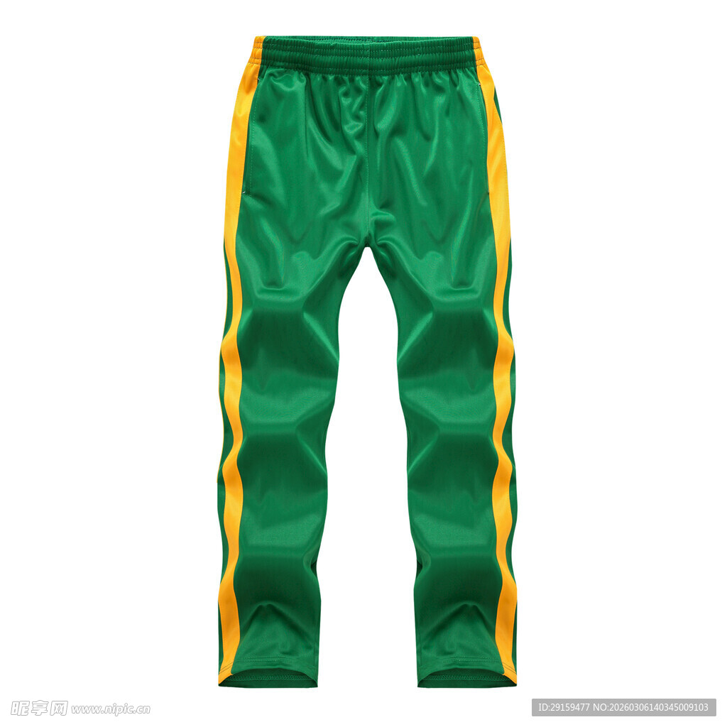 绿色侧边黄条纹运动长裤