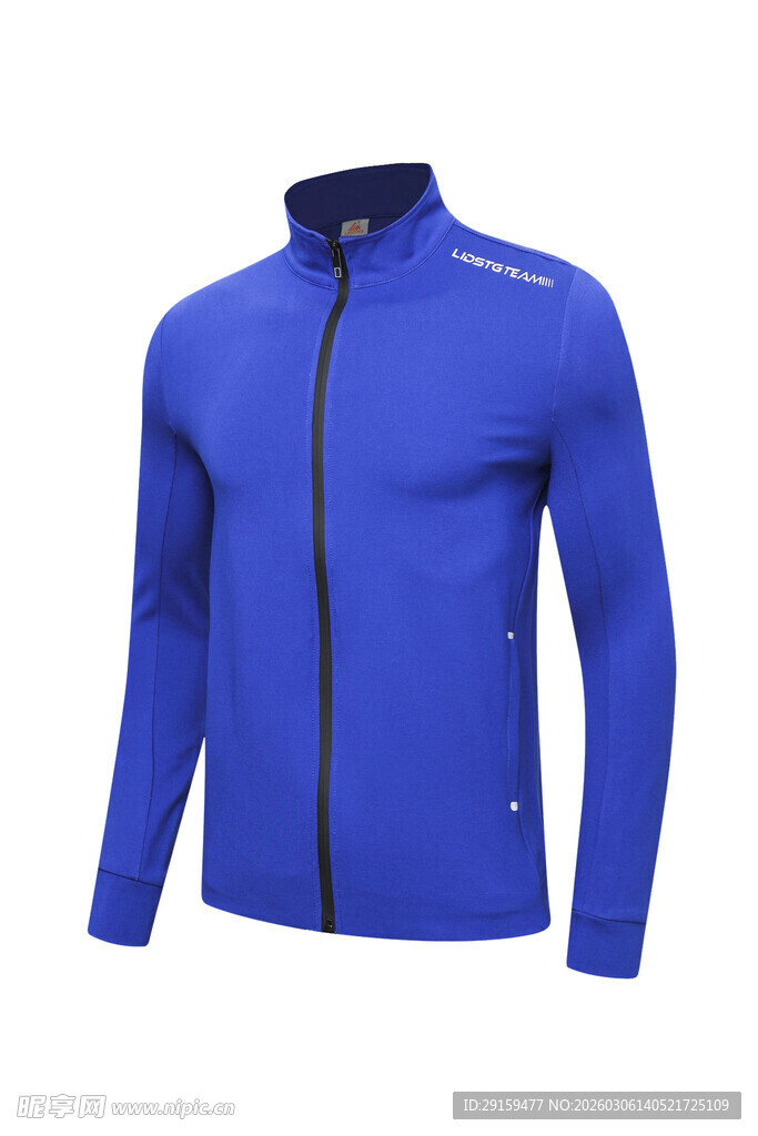 蓝色拉链立领运动长袖上衣