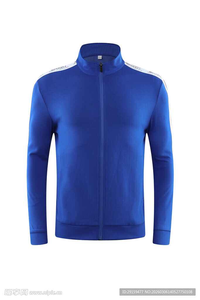 蓝色立领长袖运动上衣