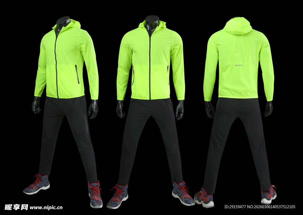 荧光绿连帽运动套装展示