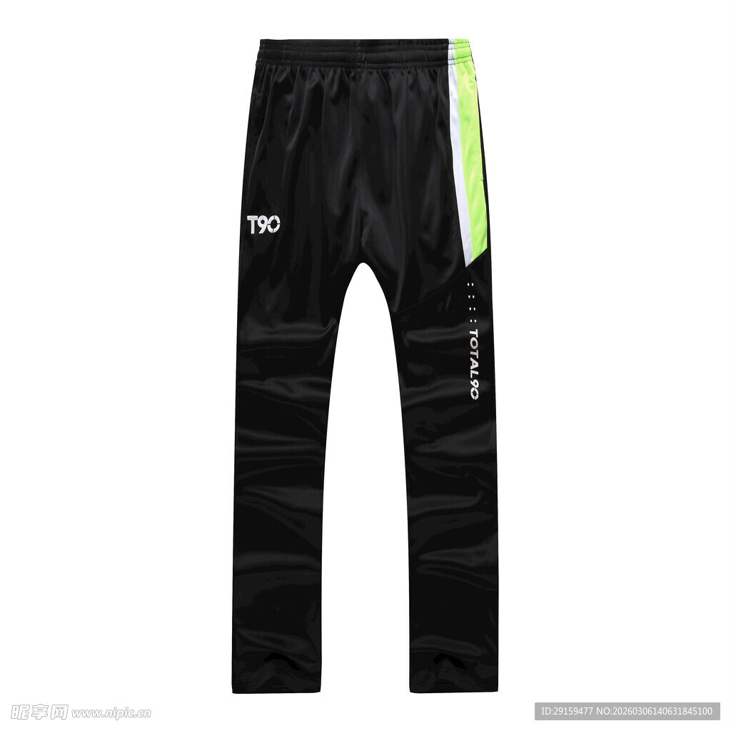 黑色侧边带绿条运动长裤