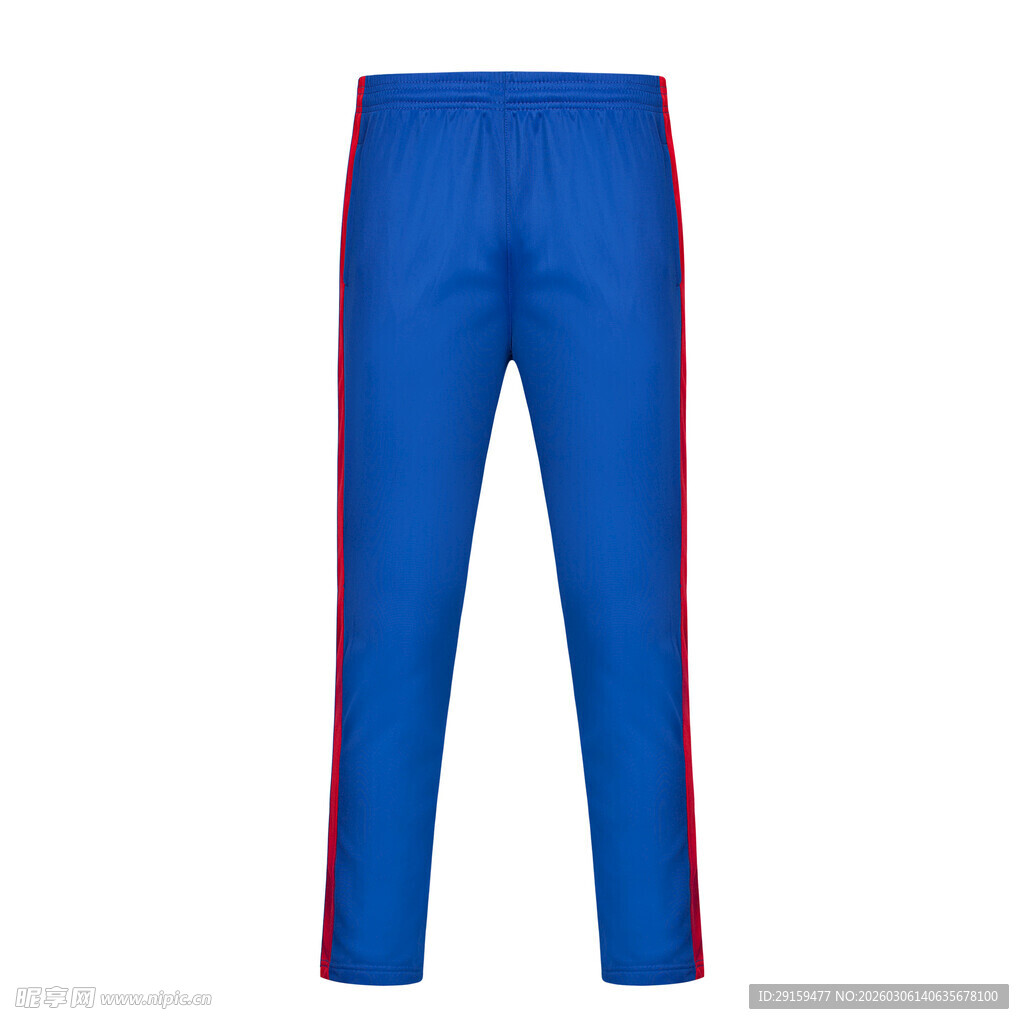 蓝色侧边条纹运动长裤