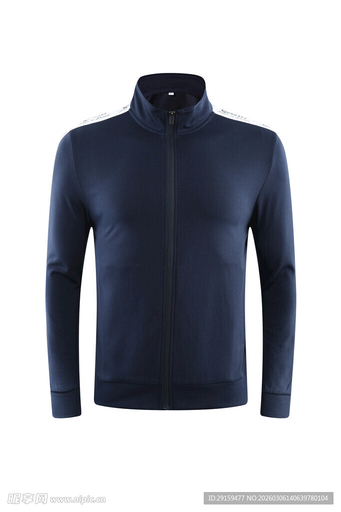 深蓝色立领拉链长袖上衣