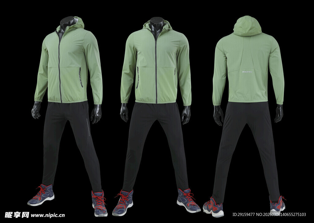 浅绿色连帽运动套装展示