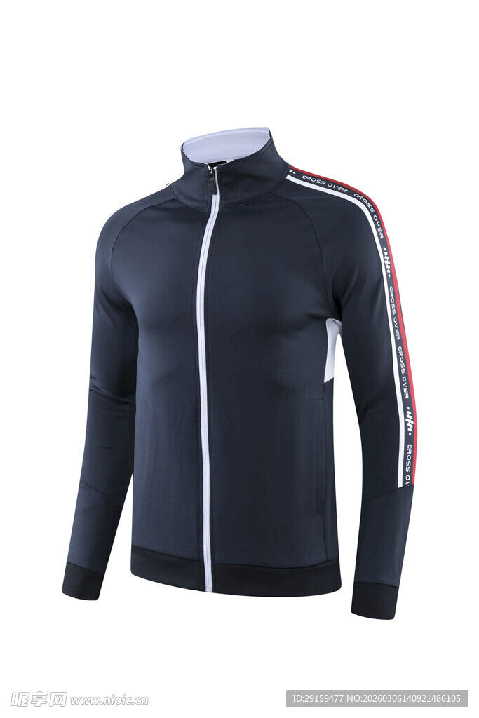 男士条纹拉链运动外套