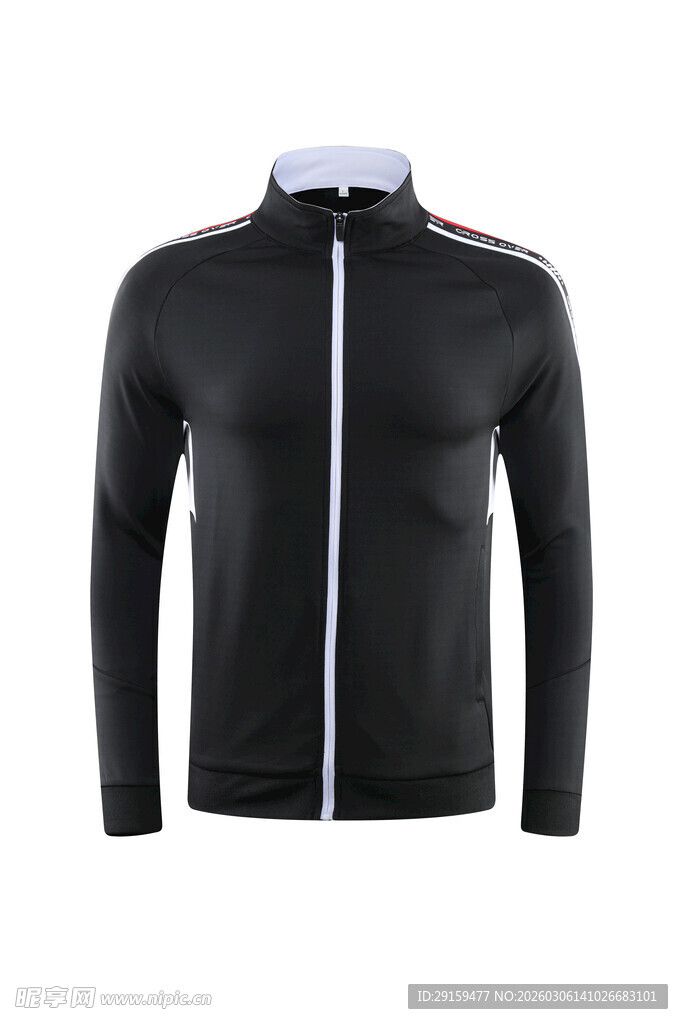 黑色拉链长袖运动上衣