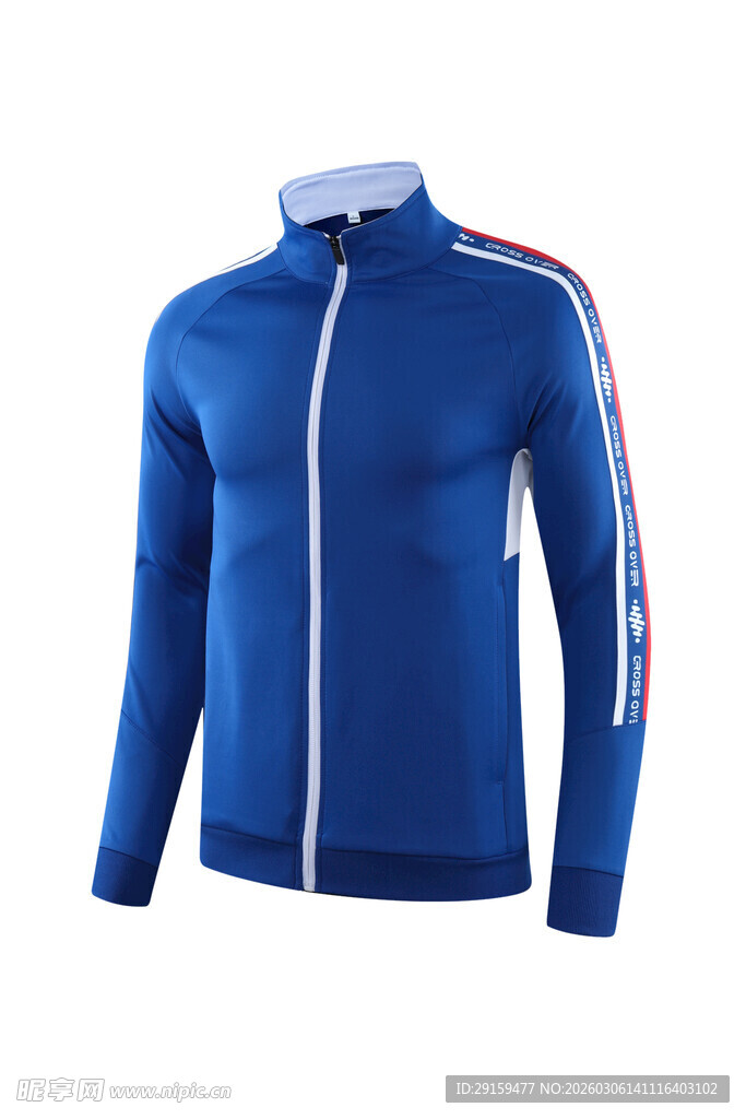 蓝色运动拉链长袖外套