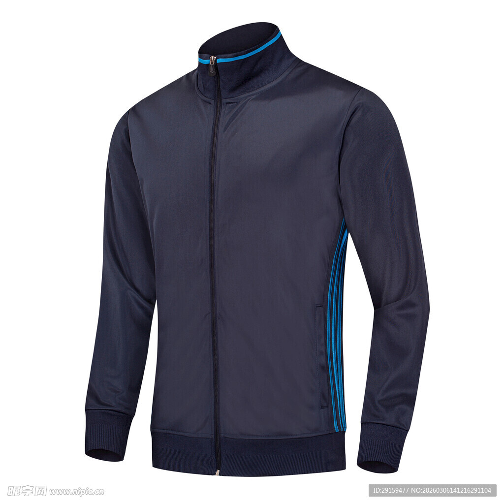 深蓝色运动拉链外套