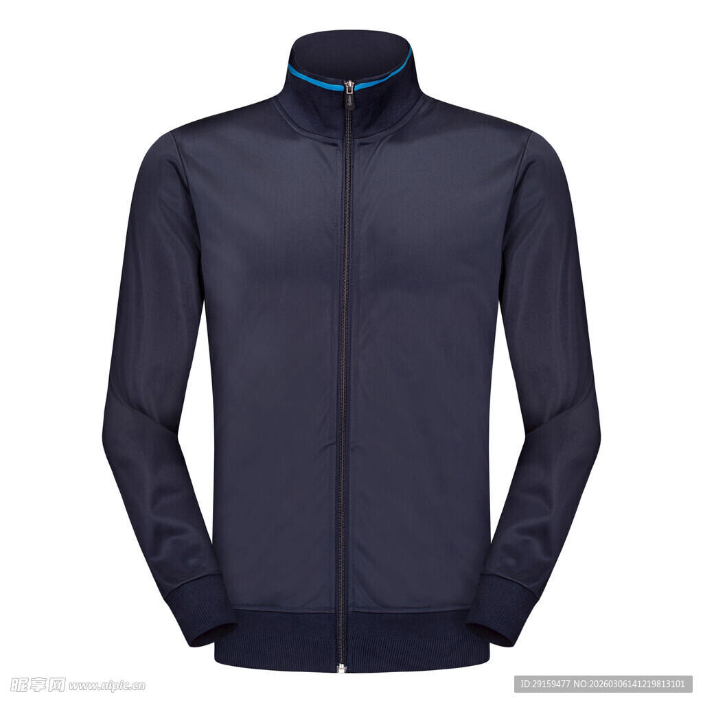 深蓝色立领拉链运动夹克