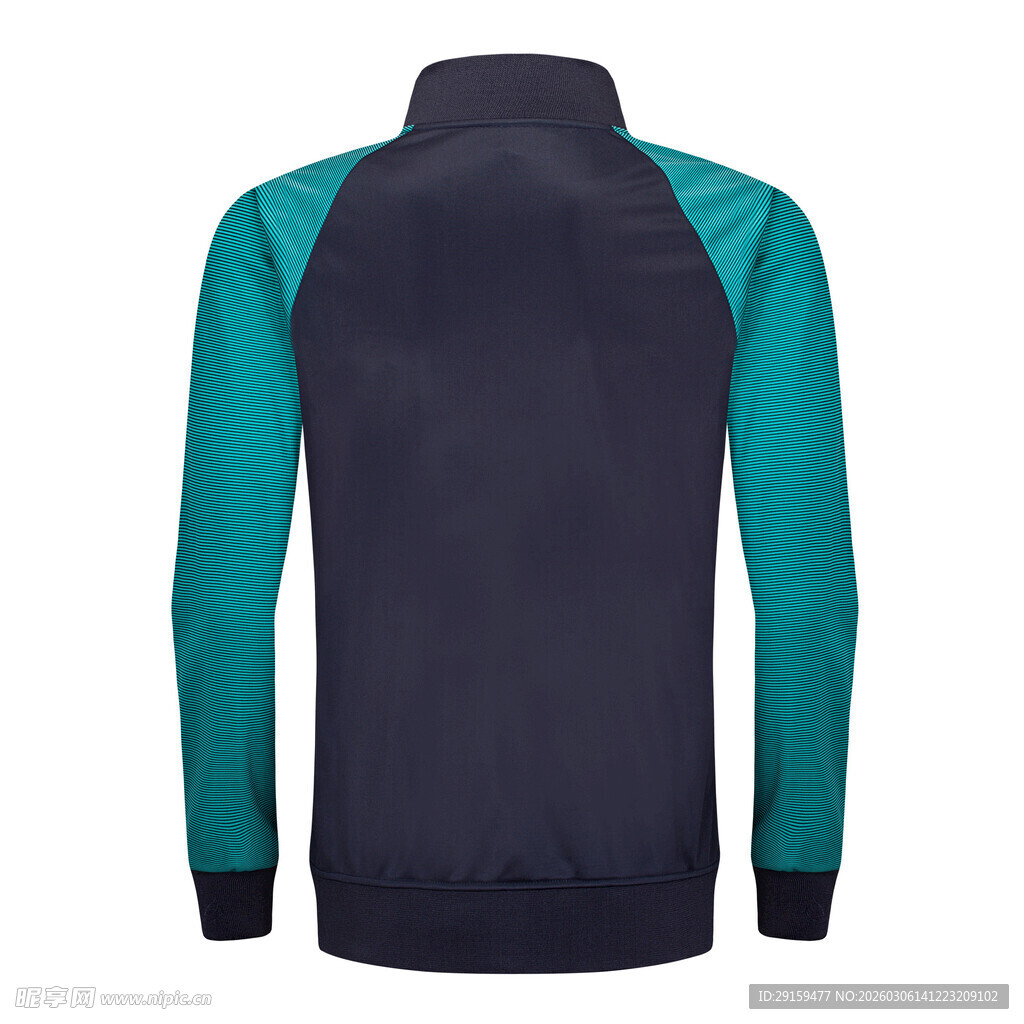 蓝绿拼接运动夹克背面