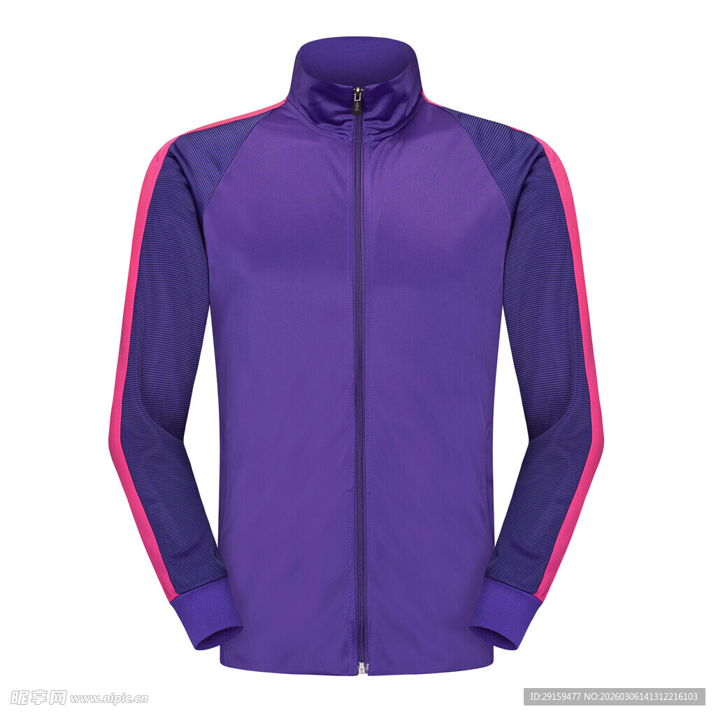 紫色条纹运动拉链外套
