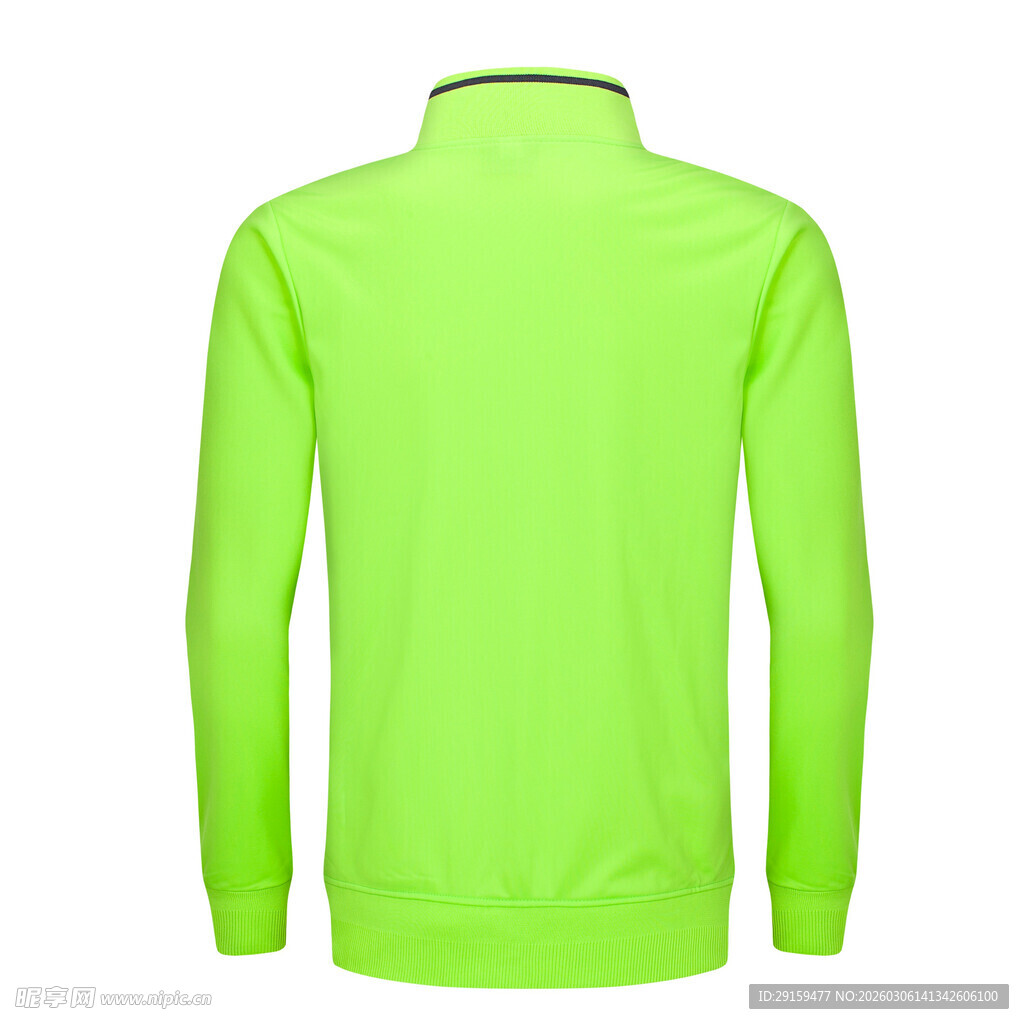 荧光绿高领长袖运动上衣