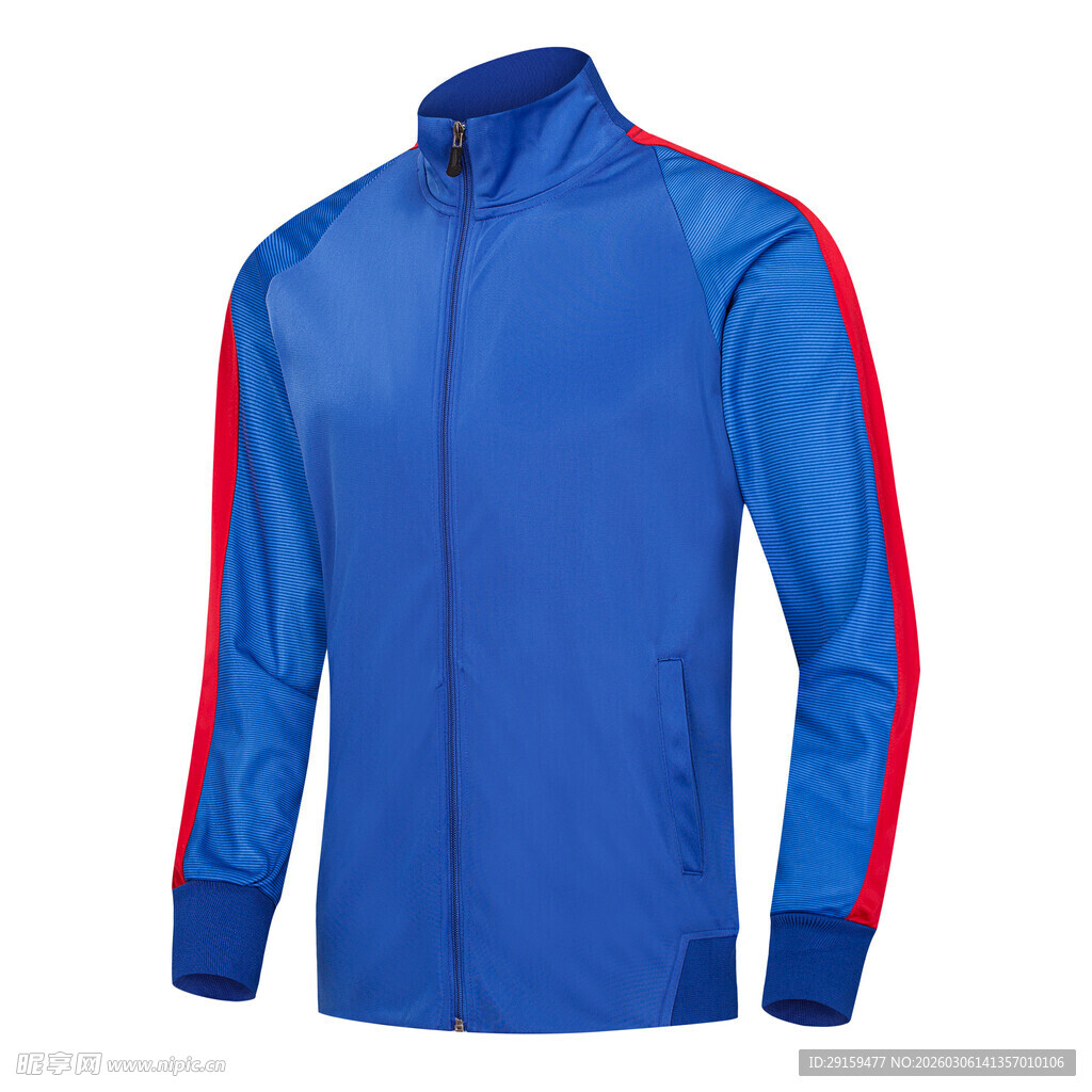 蓝色运动夹克带红色条纹