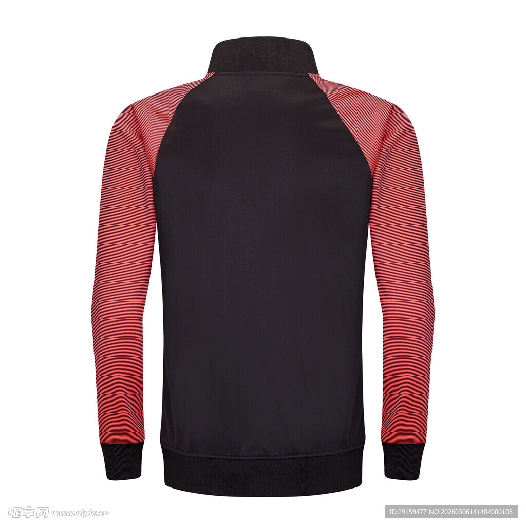 红黑拼接长袖运动上衣