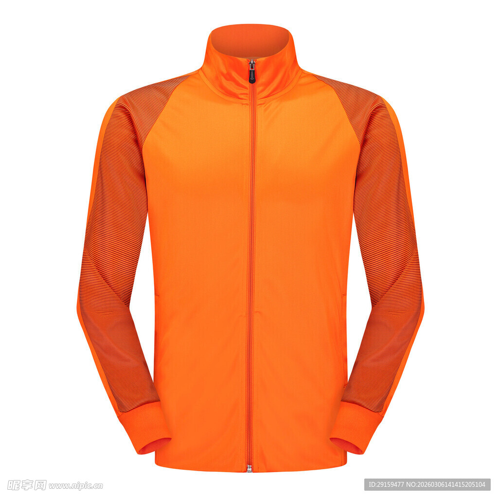 橙色立领长袖拉链运动夹克