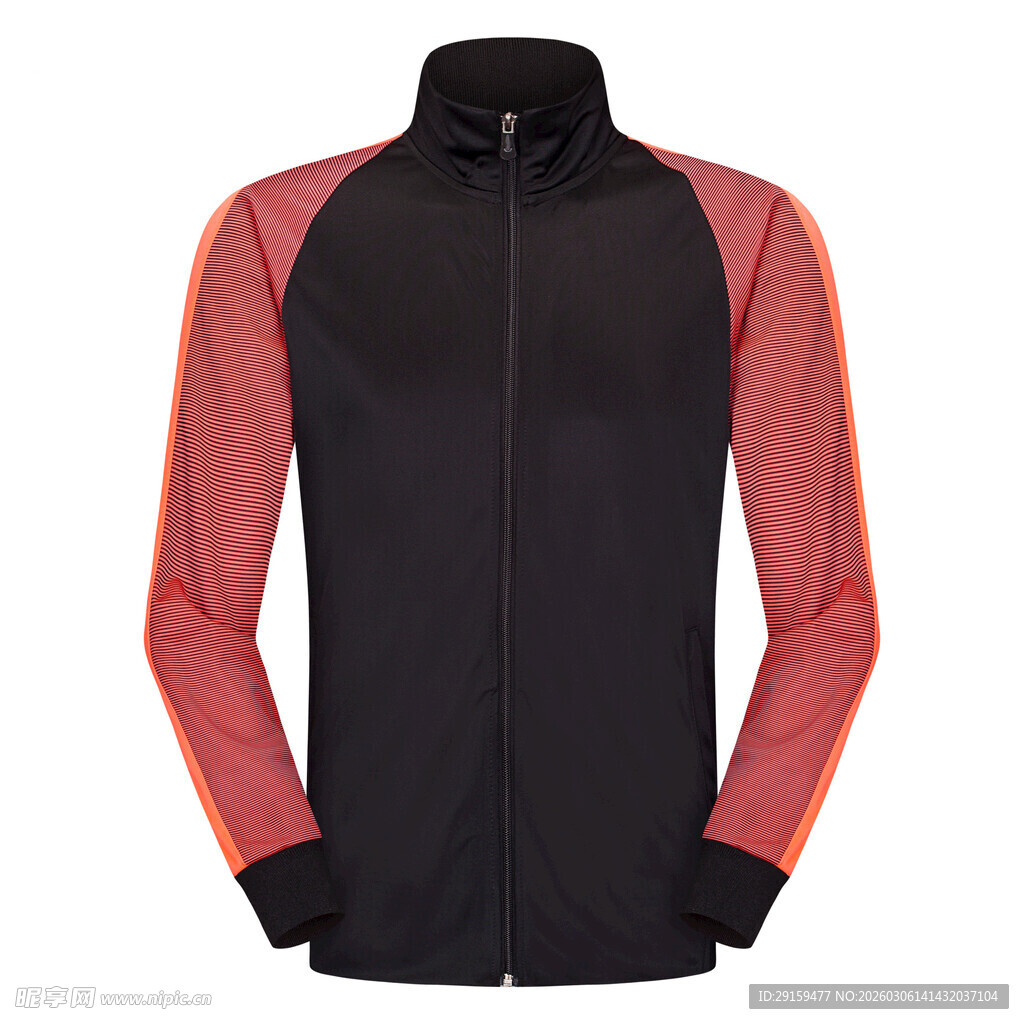 黑红拼接运动拉链外套