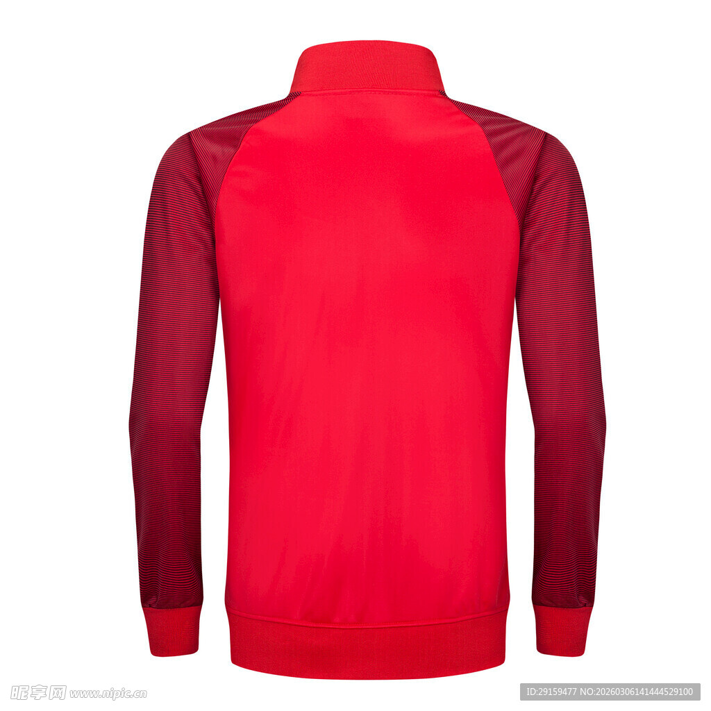 红色拼接长袖运动上衣