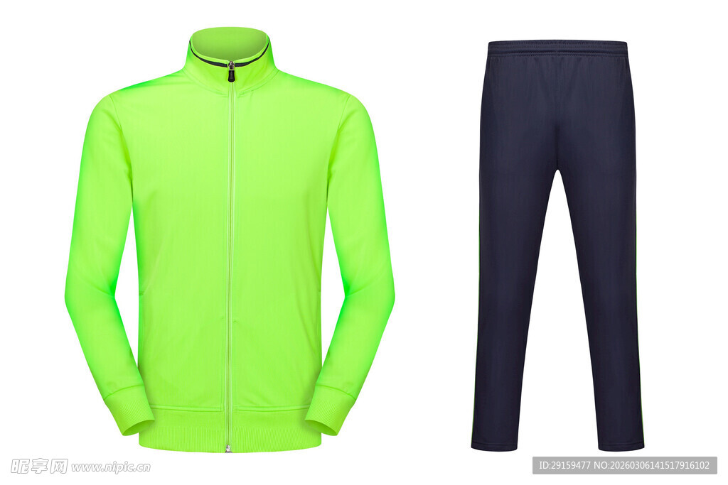 荧光绿上衣配深色长裤