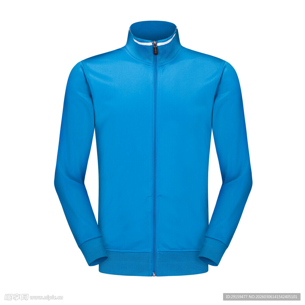 蓝色立领拉链运动夹克