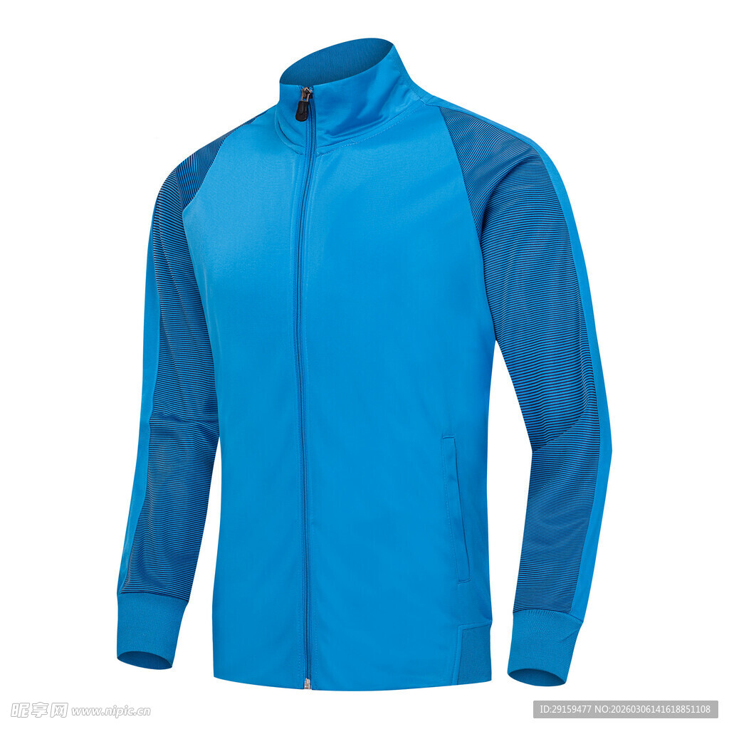 蓝色长袖运动拉链外套