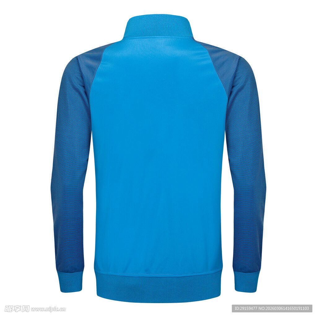 蓝色拼接长袖运动上衣