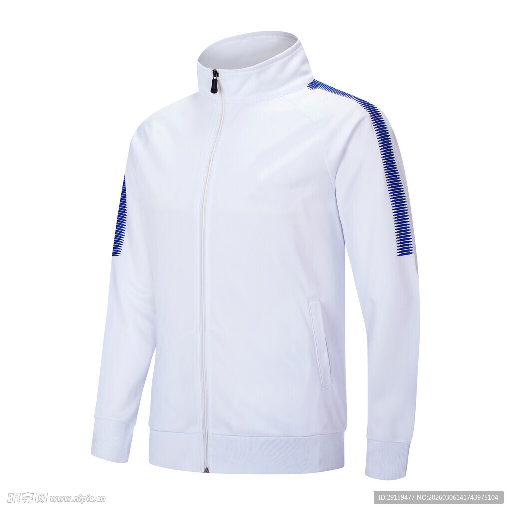 白色运动外套带蓝色条纹