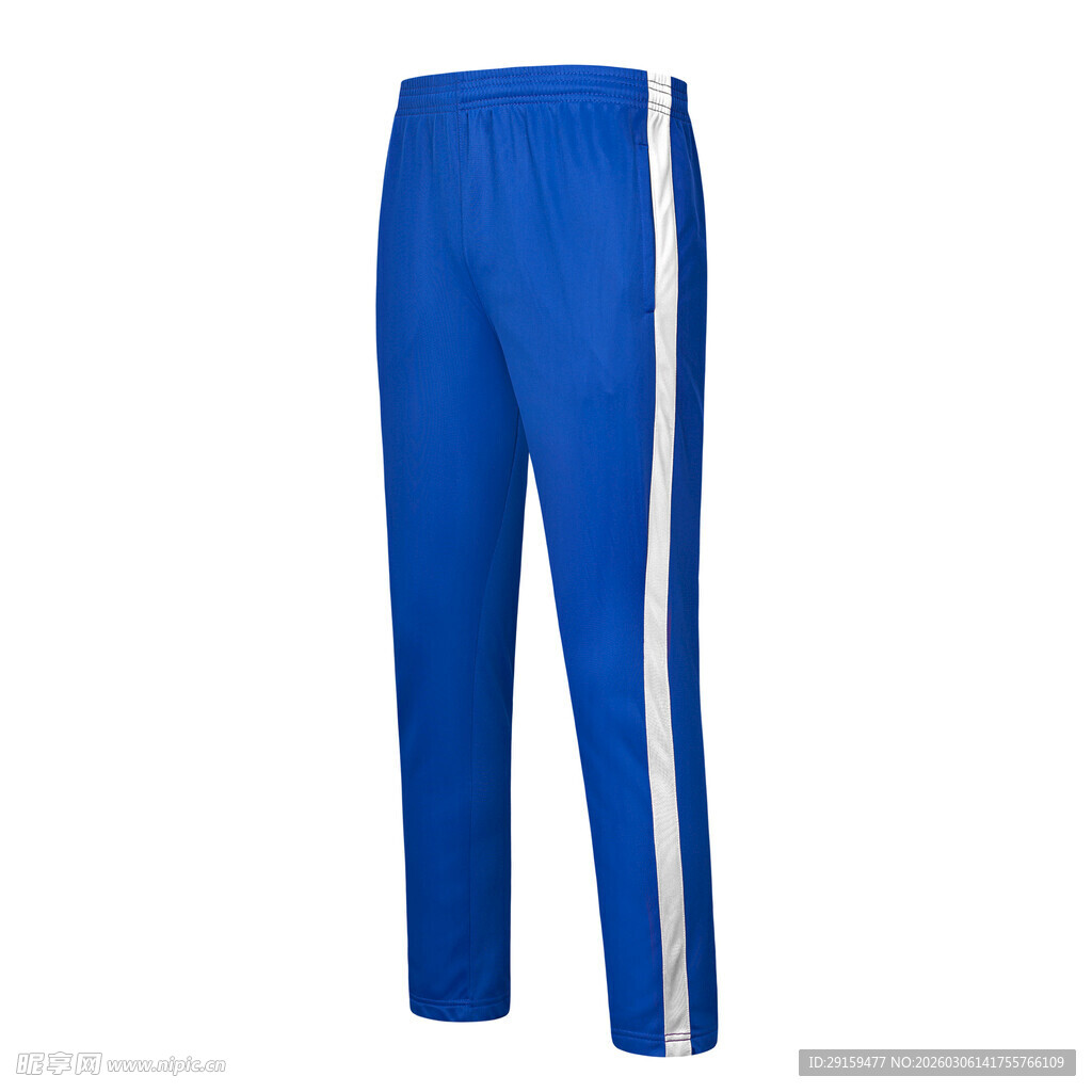 蓝色侧边条纹运动长裤