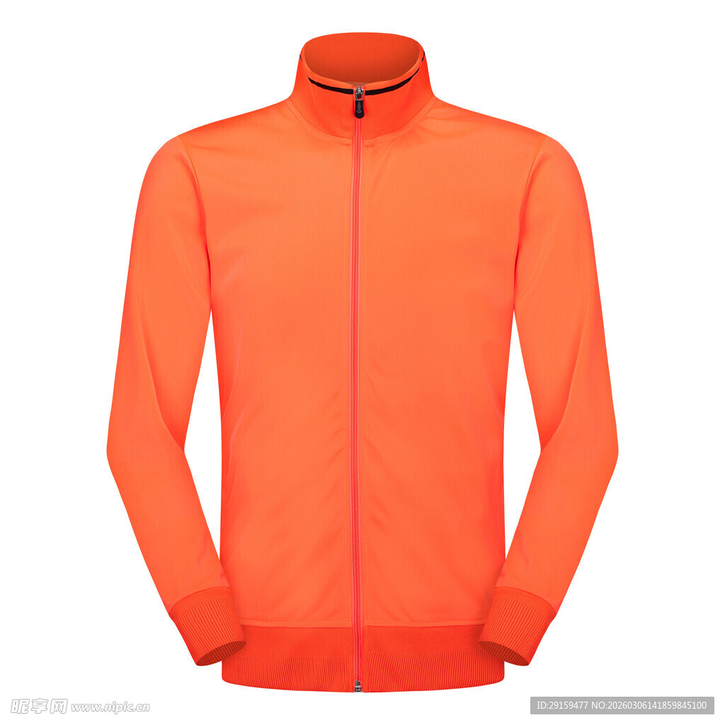 橙色拉链立领长袖运动外套