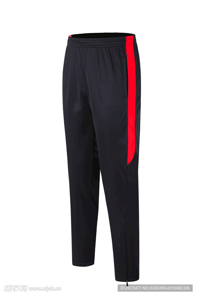黑色侧边红条运动长裤