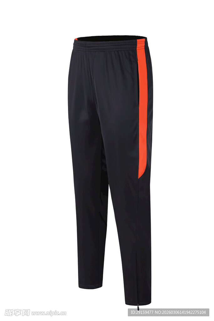 黑色侧边橙条运动长裤