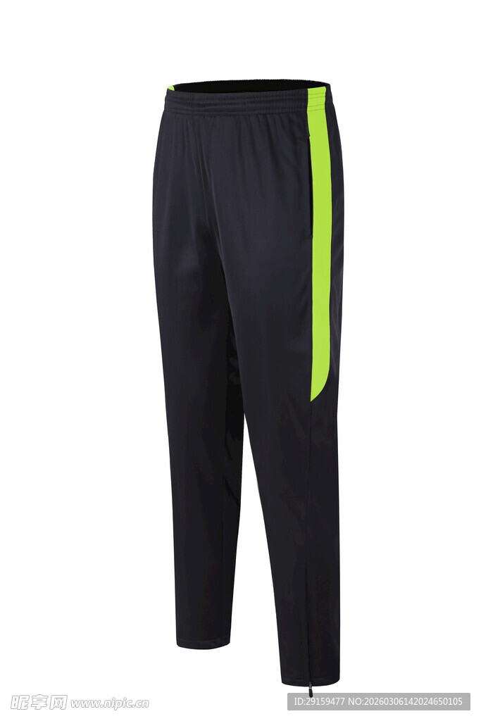 黑色侧边荧光绿运动长裤