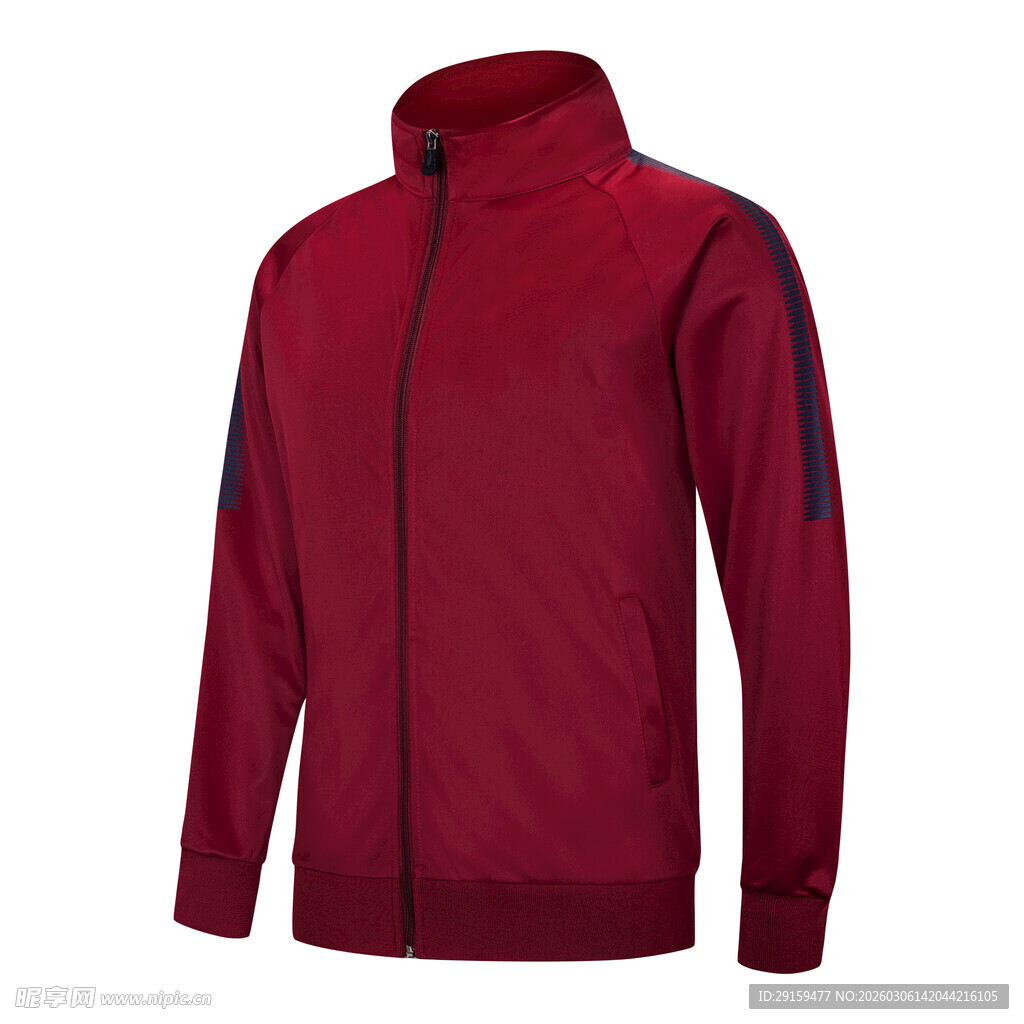 酒红色拉链运动夹克
