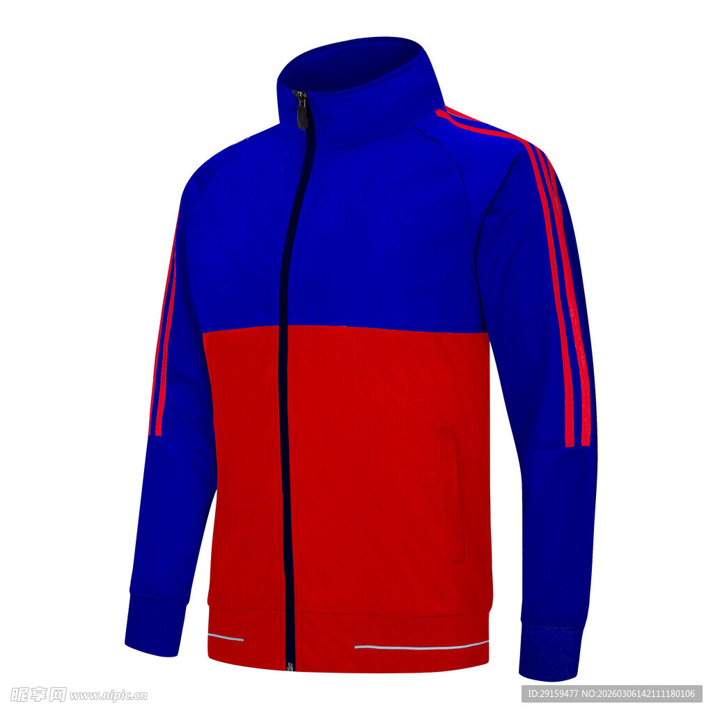 蓝红拼接运动夹克外套