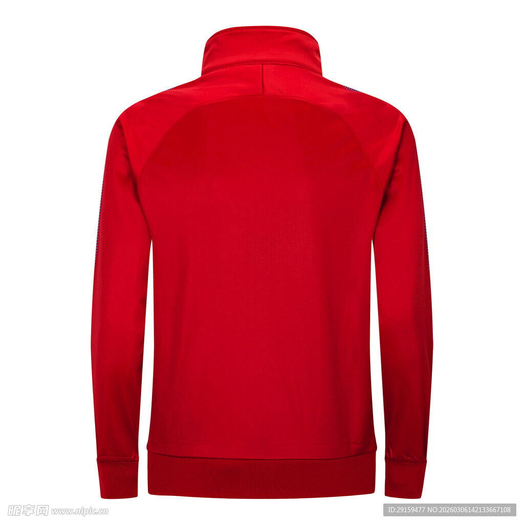 红色立领长袖上衣背影