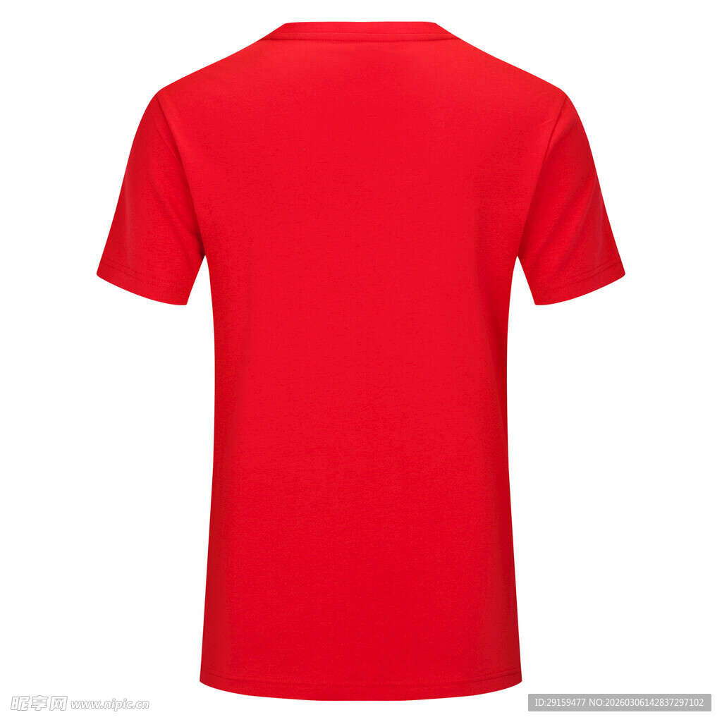 红色纯棉短袖T恤背影