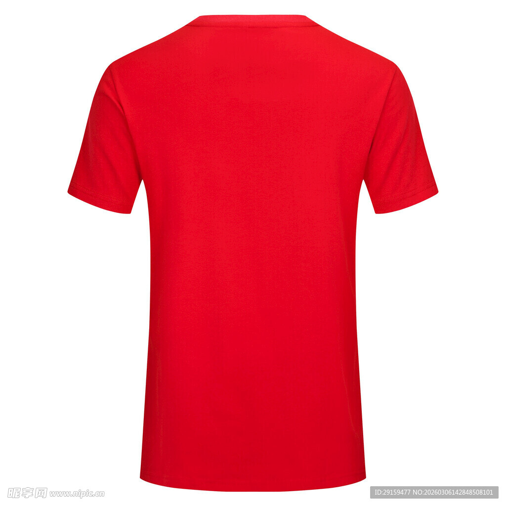 红色短袖T恤背面展示