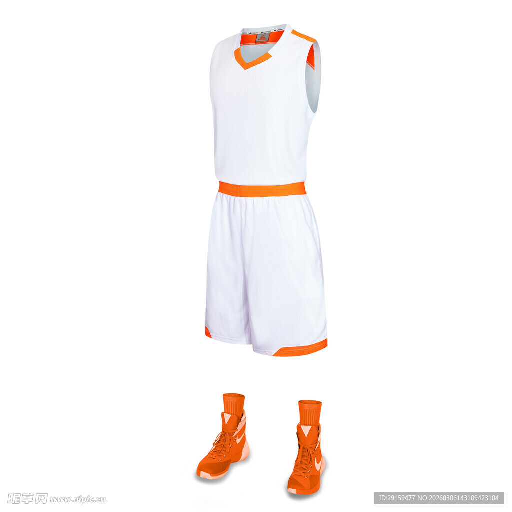 白色篮球套装搭配橙色球鞋