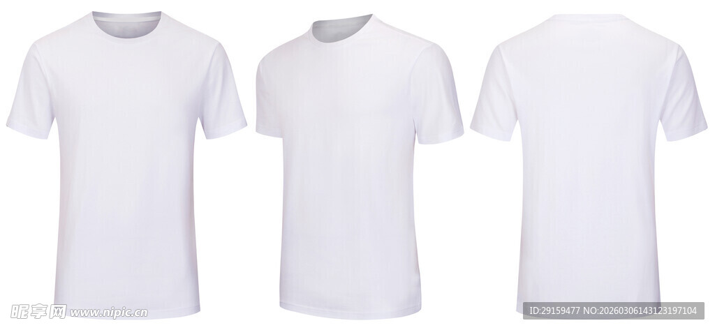 纯色圆领白色T恤展示