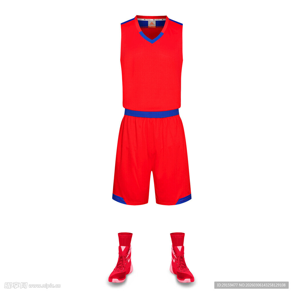 红色篮球运动套装及球鞋