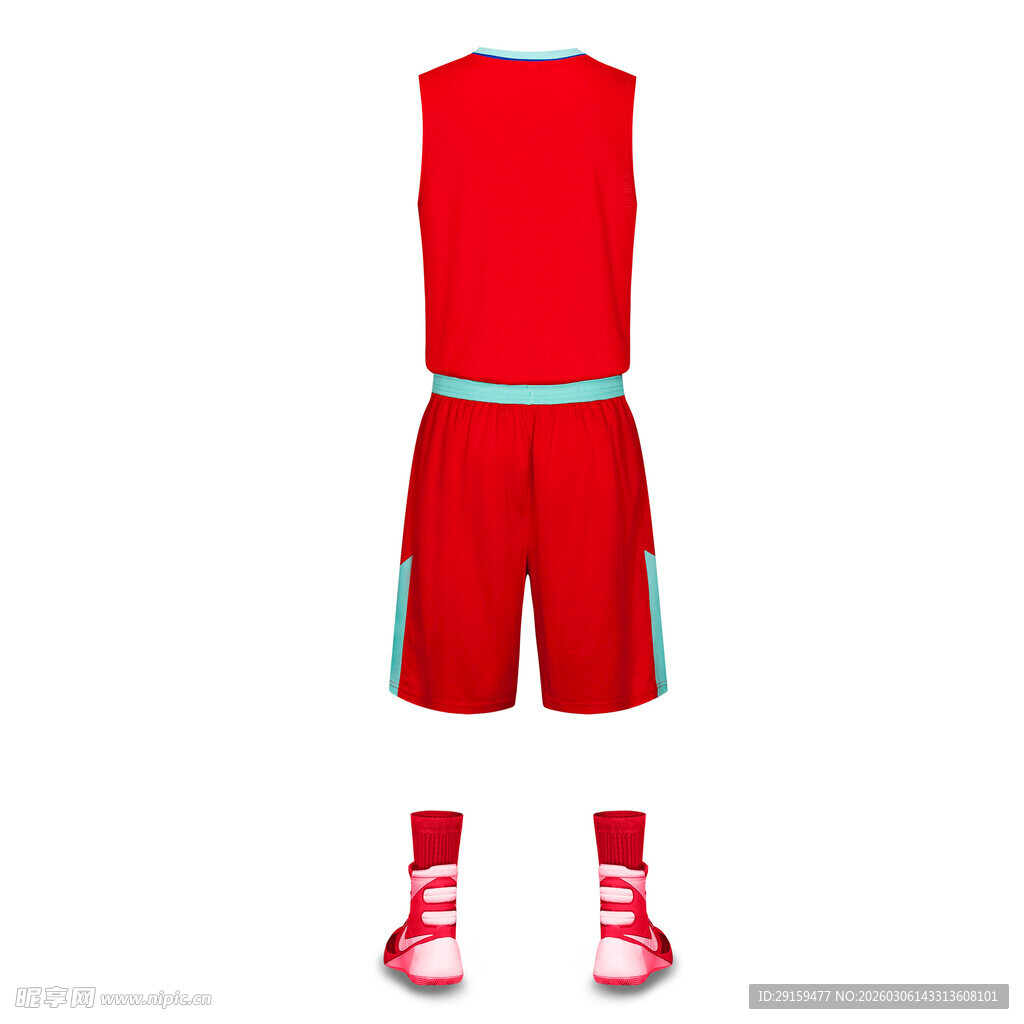 红色篮球运动套装及鞋袜