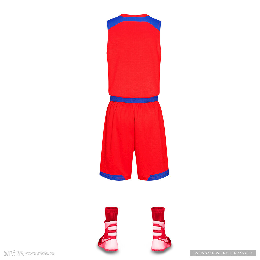 红色篮球运动套装及鞋袜